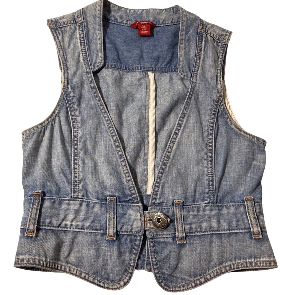 Vintage Y2K Guess Jeans Womens Light Wash Cropped Denim Vest Low Cut Blue Medium